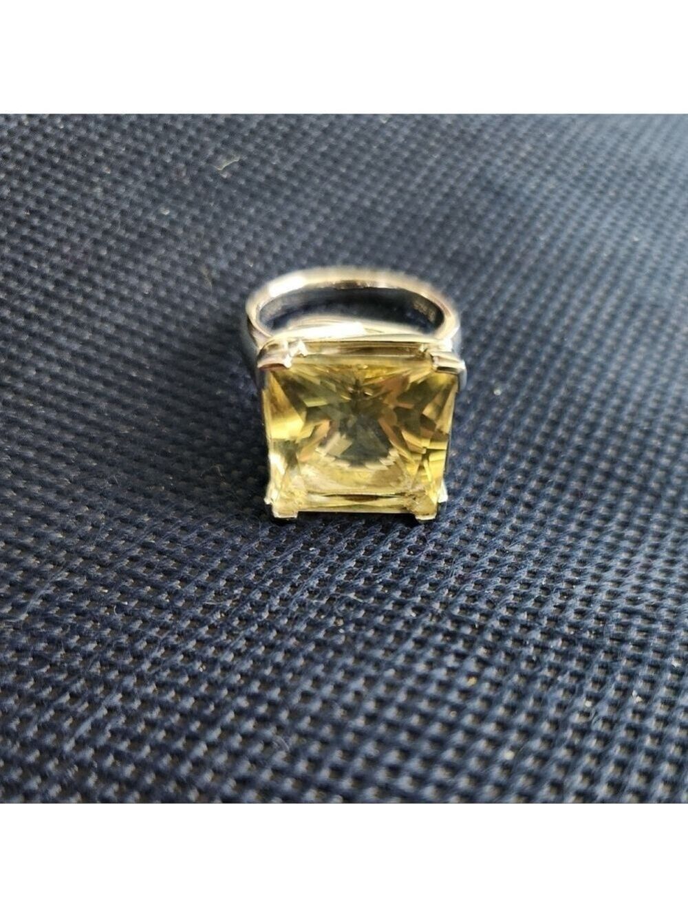 Art Deco Style Sterling and Lemon Quartz Ring, Size 7, Over the Top Gorgeous!